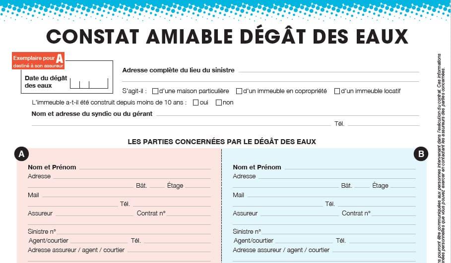 comment remplir un constat amiable dégât des eaux