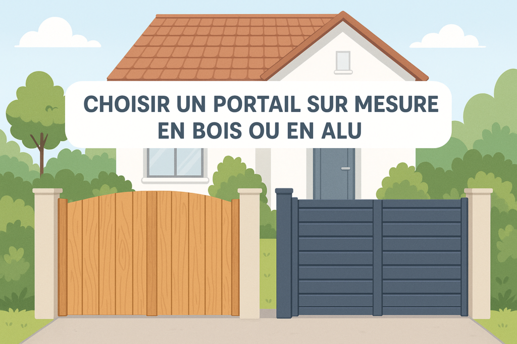 Portail sur mesure en bois ou aluminium côte à côte devant maison