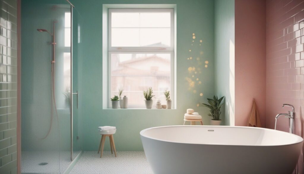 Salle de bain colorée et expressive