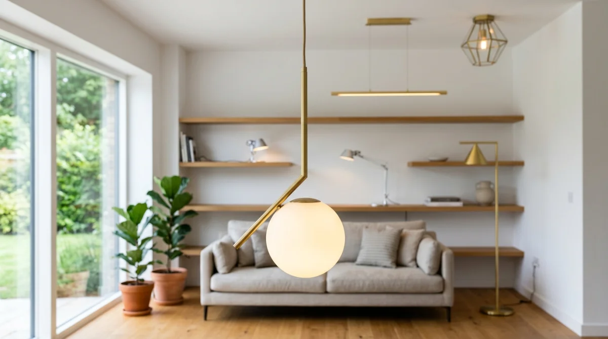Collection de luminaires modernes dans un salon contemporain pour illustrer notre avis sur la fiabilité de Mysalights.