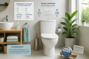 Chasse d’eau double commande avec compteur, illustrant combien consomme une chasse d’eau au quotidien